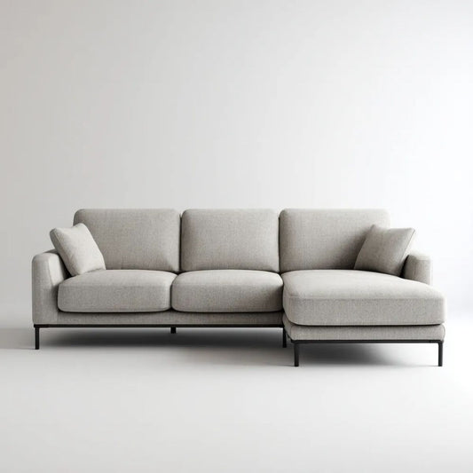 Jasnoszara sofa narożna z szezlongiem z poliestru 280 × 160 × 85 cm, kształt L
