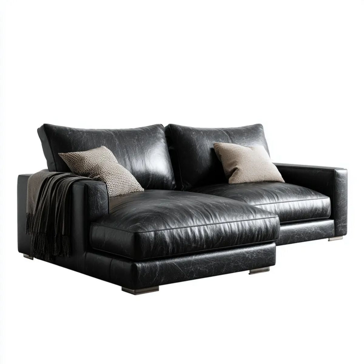 Trzyosobowa sofa z tapicerką z PU, czarna, 230 x 100 x 85 cm