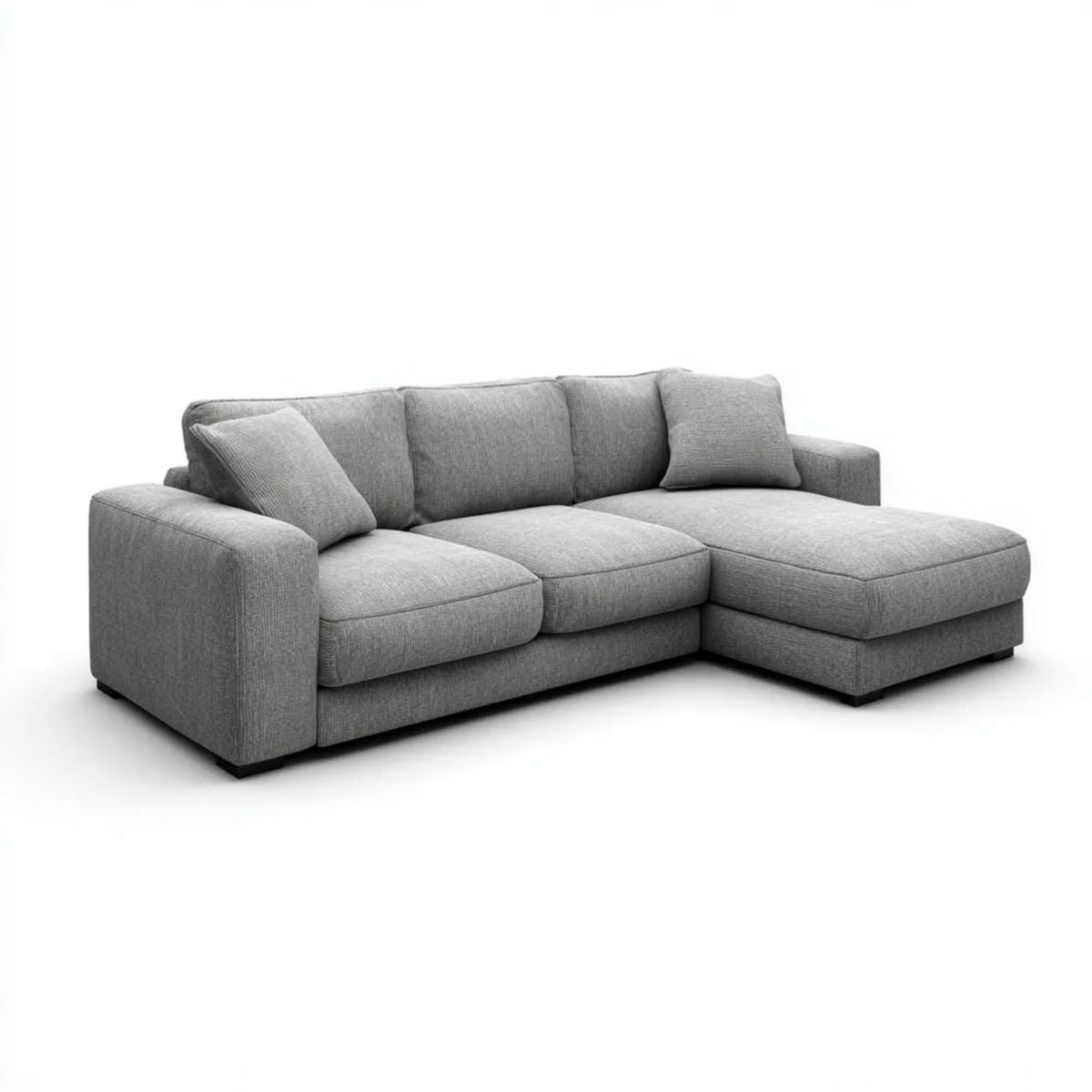 Szara sofa narożna z szezlongiem z poliestru, kształt L, 250 x 160 x 85 cm